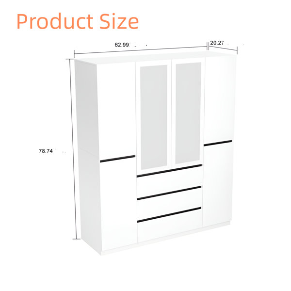 Latitude Run® White Wardrobe Closet with Clothing Rod, Drawers for
